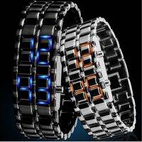 Luxury Iron Metal Red Blue LED Samurai Watch for Men Lady Watch Men LED Band Digital Lava Wrist Watch