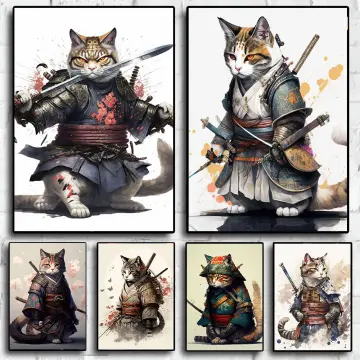 Cartoon Samurai Cat Japanese Cartoon Manga Anime Sushi Shop Cat Tattoo  Decoration Wall Stickers Children's Room Wall Stickers - AliExpress