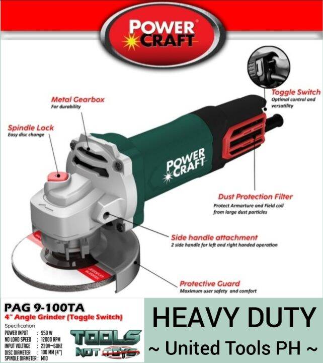 POWERCRAFT Electric Angle Grinder 4" 950 watts Toggle Switch HEAVY