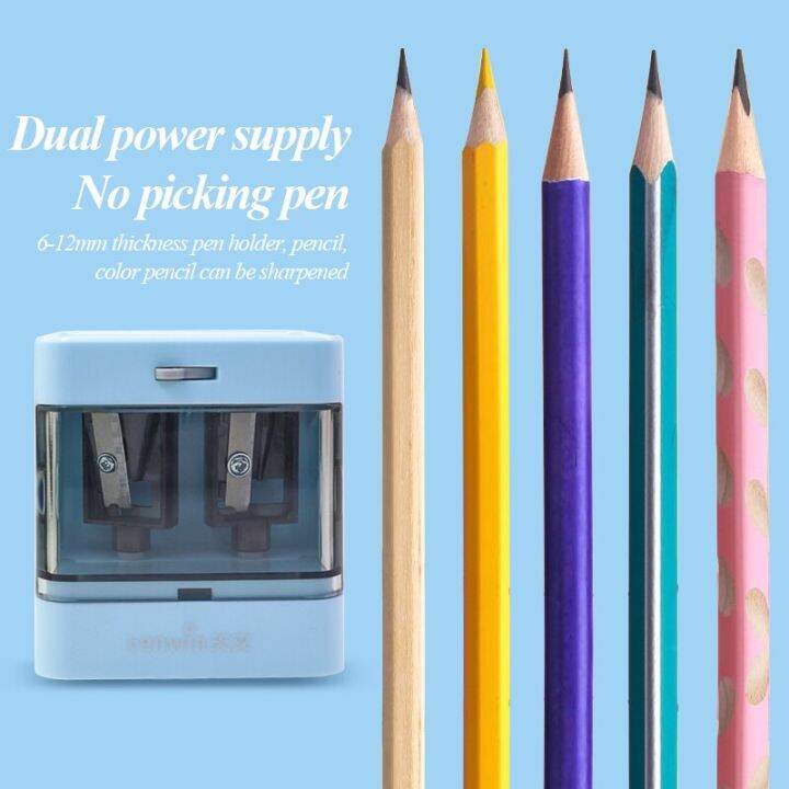 tenwin-8044-2colors-dual-hole-dual-power-electric-pencil-sharpener-portable-duty-mechanical-stationery-office-school-supplies