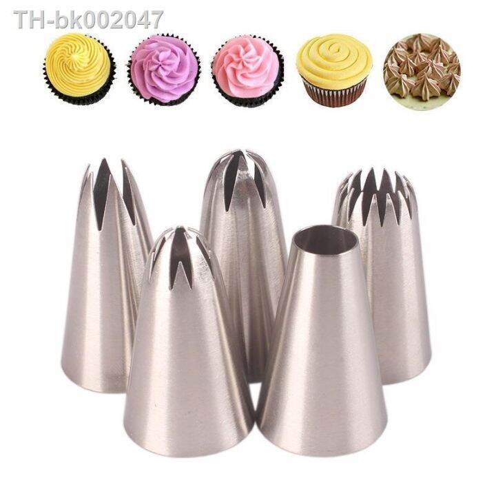 5pcs-large-metal-cake-cream-decoration-tips-set-pastry-tools-stainless-steel-piping-icing-nozzle-cupcake-head-dessert-decorators