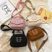 Cute Girl Handbag Corduroy Shoulder Crossbody Bag Bear Messenger Bag Daughter GiftHarajuku Canvas Bag Lovely Girl Bag