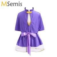 Purple Kids Girls Ballet Gymnastics Leotard with Skirt Cape Set Girl Ballet Dress Outfit Showman Stage Performance Dance Costume