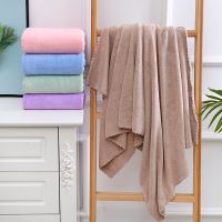 ℡☾ Four Seasons Soft Skin Friendly Coral Fleece Bath Towel Kindergarten Baby Blanket Home Solid Color Absorbent Bath Towel 70x140cm