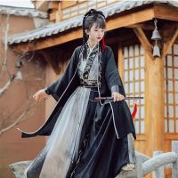 ชุด Hanfu คู่ชุดคอสเพลย์ผู้หญิงจีนดั้งเดิม2023ฤดูร้อนผู้ชายผู้หญิง Hanfu โบราณสีดำชุด3ชิ้นขนาดพิเศษ XXL