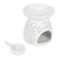 Ceramic Tealight Candle Holder Oil Burner, Essential Oil Incense Aroma Diffuser Furnace Home Decoration Romantic White Set Of 2 - Floral Pattern