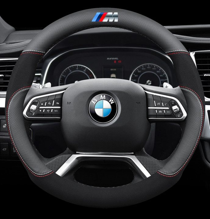  Funda para volante de coche BMW modificada M (forma redonda negra) de cuero adecuada para todas las series de coches BMW M4 M3 X1 X2 X3 X4 X5 X6 Z4 E4 M5