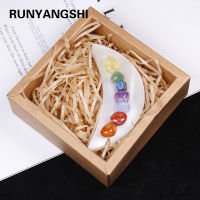 1 SET Natural crystal seven Chakra Healing Stone White gypsum stone moon shaped decorative bowl ornaments collection