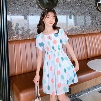 3-14Y Girls Short Sleeve Lovely Chiffon Dress Children Kids Dotted Dresses