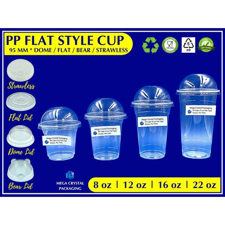 ♥ ♨ 50 Pcs Y CUP Milk Tea Cup Frappe Flat 8 oz 12 oz 16 oz 22 oz (95mm