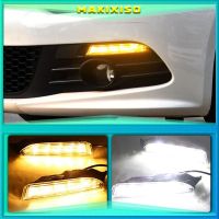 2pcs For Volkswagen VW Scirocco R 2010 - 2014 LED DRL Daytime Running Light Daylight driving yellow turn Signal lamp