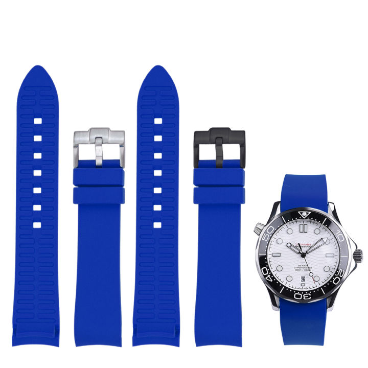 rolex-seiko-omega-watch-20mm-22mm-สายนาฬิกายางซิลิโคนนิ่มสีดำ-แดง-ส้ม-ฟ้าสายนาฬิกาพร้อมหัวเข็มขัดสีเงิน-ดำ