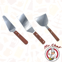 Mr.Chef [พร้อมส่ง] เกรียง สแตนเลสด้ามไม้ ตะหลิวเทปันยากิ เกรียงเทปันยากิ สำหรับทำอาหารญี่ปุ่น แซะขนม