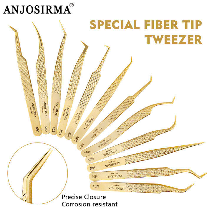 ANJOSIRMA Golden Eyelashes Tweezers High Precision Stainless Tweezer