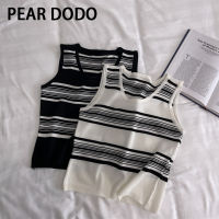 PEAR DODO เสื้อกล้ามลายทางสำหรับผู้หญิง,เสื้อกั๊กมีสายเอี๊ยมแขนกุด Atasan Bahan Rajut ลายทางทรงสลิมเกาหลี