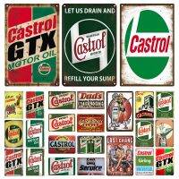 ดีบุกเข้าสู่ระบบมอเตอร์เครื่องยนต์น้ำมันก๊าซ Castrol ย้อนยุควินเทจตกแต่งโล่สำหรับสถานีบริการน้ำมันโรงรถโฆษณาโลหะโปสเตอร์แผ่นดีบุกใหม่