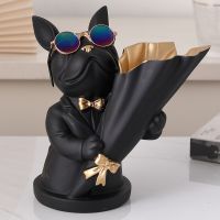 French Bulldog Figurine With Vase For Flower Decoration Home Animal Resin Sculpture Flower Vase For Table Decoration Dog Statue