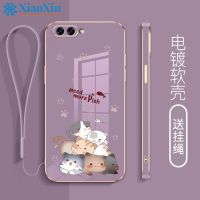 XiaoXin สำหรับ OPPO A3s A15 A15S A54 A83 a81i A12E Reno 4F Reno 5F A81 A93การ์ตูนแมวไฟฟ้าตรงขอบด้วยเชือกเส้นเล็กโทรศัพท์กรณี