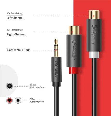 ugreen-3-5mm-male-to-2rca-female-jack-stereo-aux-audio-cable-y-adapter-for-speaker-3-5-rca-jack-cable-ยาว-25-ซม