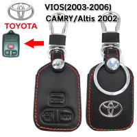 ปลอกกุญแจหนังหุ้มรีโมทรถโตโยต้า Toyota Vios /Camry  ซองกุญแจหนังแท้หุ้มรีโมทรถ เคสหนังแท้ใส่กุญแจรถยนต์กันรอยกันกระแทกสีดำด้ายแดง