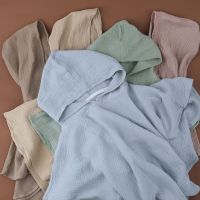 【jw】₪♛  Cotton Baby Color Muslin Hooded Kids Newborn Swim Beach Bathrobe Dry Facecloth