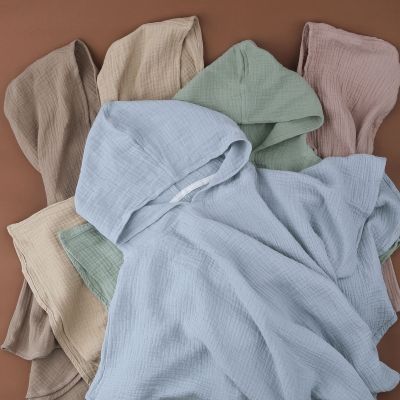 hotx 【cw】 Cotton Baby Color Muslin Hooded Kids Newborn Swim Beach Bathrobe Dry Facecloth
