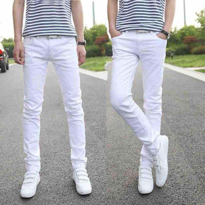 White jeans mens fashion skinny jeanse stretched Lazada PH