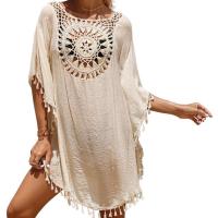 FN946N New Beach Cover Up for Women Knitted Sunflower Beach Wear Solid Fringe Tunic Ladies White Bathing Suit Cover-ups Bikini