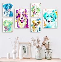 【hot】▼▼❡  Watercolor Dog Artwork Wall Canvas Painting Poster Posters And Prints Unframed Pictures