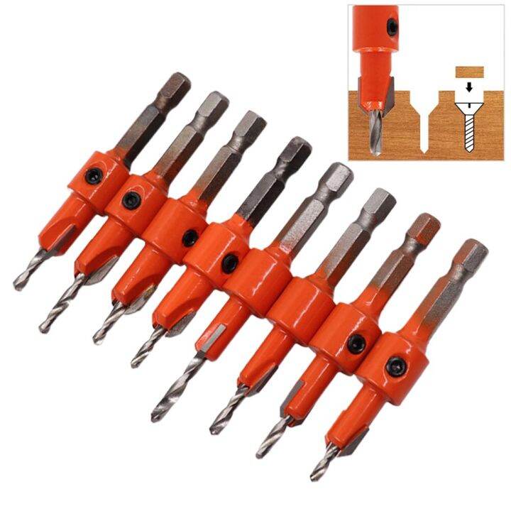 8 Sizes Countersink Drill Bit Set Carpentry Tools Countersunk Counter