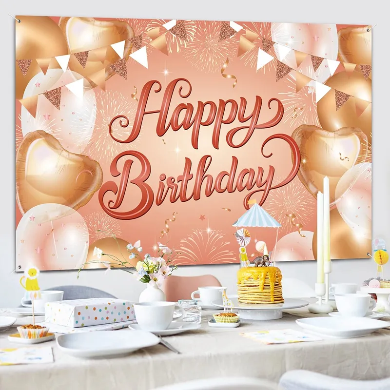 Happy Birthday Backdrop Banner Rose Gold Fabric Birthday Decoration Birthday  Sign Poster Photography Background Banner | Lazada PH