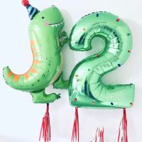 2pcs/set Jungle New Crown Green Dinosaur Balloons Set 30inch Green Number 0-9 Globos Kids Birthday Party Baby Shower Decor Artificial Flowers  Plants