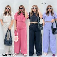 M18721  Set #Bigsize 2 ชิ้น pants set เซทเสื้อครอปแขนสั้น สีพื้น + กางเกงขายาว งานผ้าด็อบบี้ ของมันต้องมี ช้าหมดน้าา!!!! พร้อมส่ง!!!!