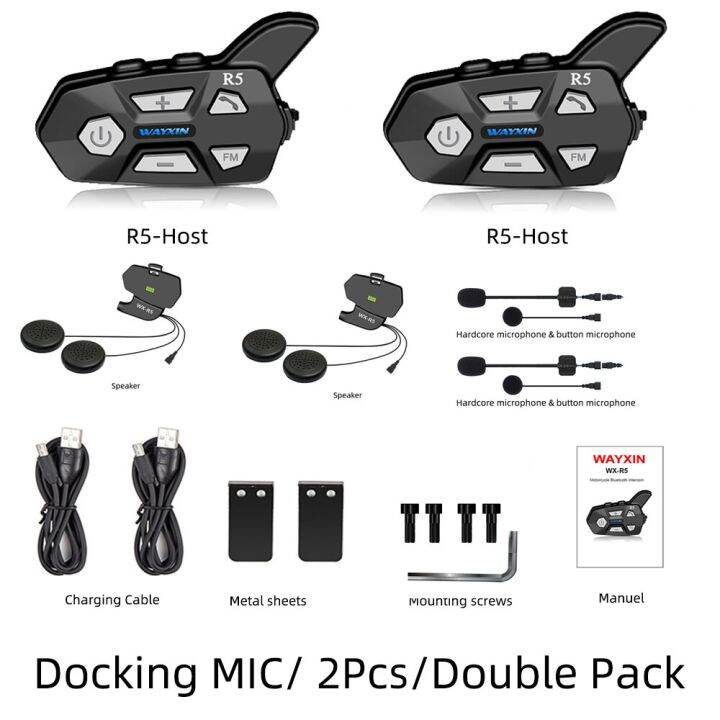 WAYXIN R5 BT5.0 Motorcycle Helmet Intercom 2 Rider Wireless Bluetooth ...