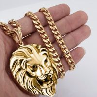 【CW】Fashion Rust Steel Lion Head Animal Necklace Hip Hop Necklace for Men Stainless Steel Jewelry Halloween Party Anniversary Gift