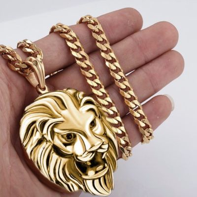 【CW】Fashion Rust Steel Lion Head Animal Necklace Hip Hop Necklace for Men Stainless Steel Jewelry Halloween Party Anniversary Gift
