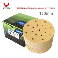 【CW】❀  NORTON A293 Gold Sandpaper 6-inch 17-Hole Dry 150mm Flocking Round Car Putty Wood Sanding Chip 80-500grit