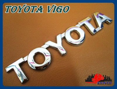 "TOYOTA" VIGO LOGO EMBLEM "CHROME" STICKER size 15x2.5 cm. ( 1 SET) // โลโก้ สติ๊กเกอร์ ข้อความ TOYOTA สีโครเมี่ยม พร้อมกาวติด