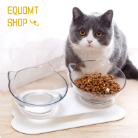 EQUOMT ชามคู่กันลื่นสำหรับแมวสองชั้นดีไซน์เอียง15 ° ป้องกันการพลิกคว่ำชามอาหารที่ป้อนแมวสะโพกชามใส่น้ำแมวยืนเอียงที่ป้อนแมว S สุนัข