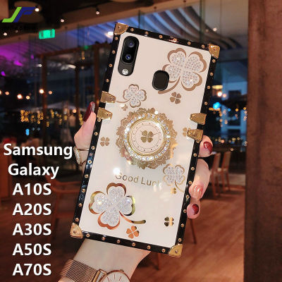 JieFie สำหรับ Samsung Galaxy A10S / A20S / A30S / A50S / 70S ดอกไม้ระยิบระยับสแควร์เคสโทรศัพท์ที่มีขาตั้งโทรศัพท์