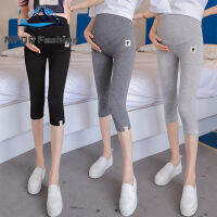 Mfqqq【พร้อมส่ง】กางเกงครอปลายลูกแมวสีพื้นสำหรับผู้หญิงท้อง