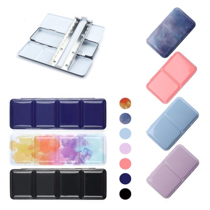new-multi-color-foldable-watercolor-paint-sub-packaging-iron-box-three-fold-portable-with-palette-art-materials-painting-tools