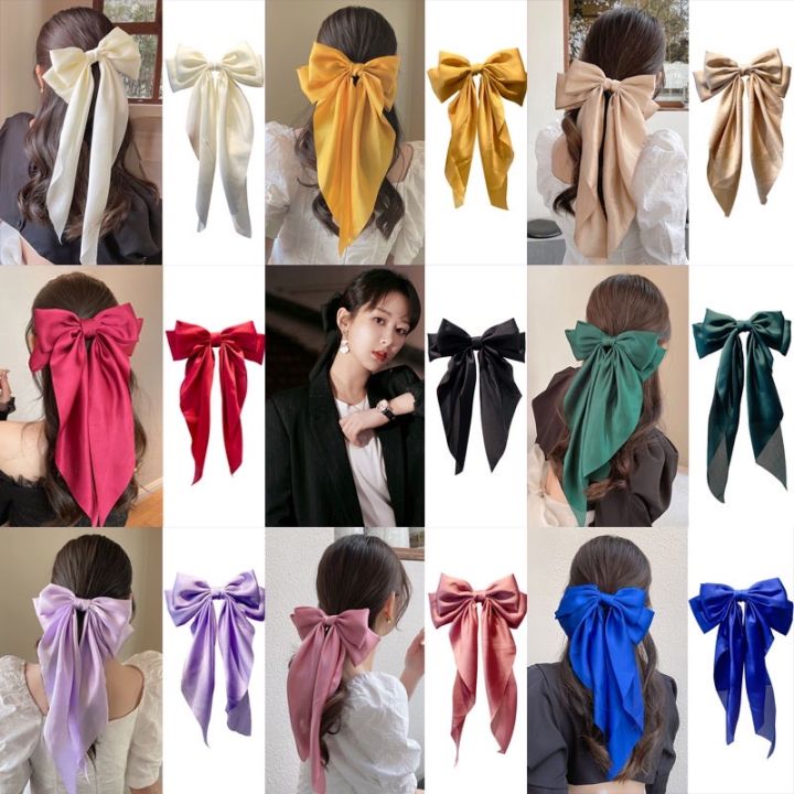 EMS fashion Korea Elegant Long Bow Hairpin Large Ribbon Hair Clip ...