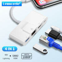 อะแดปเตอร์อีเทอร์เน็ต4-In-1 RJ45เครือข่ายอีเทอร์เน็ตแลนอะแดปเตอร์ OTG USB 3.0พอร์ตพร้อมชาร์จพอร์ตและหัวแปลงสัญญาณ HDMI ให้แสงสว่างเข้ากันได้กับ Phone13 12 11X8 7/แผ่น