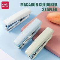 Deli Stapler Macaroon Small Portable Staple-raising Design Large Capacity Sturdy and Durable 10# Stapler Office Stationery Staplers Punches