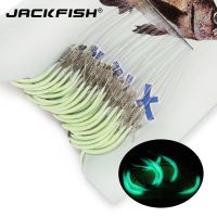 JACKFISH 12-18# 30pcs/Sets Luminous Fishing Hook with line Barbed Hooks fishing Tackle Accessories Steel fishing Hooks Pesca Accessories