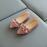 Girls Leather Shoes 2021 Spring Autumn Pointed Pearl Low Heels Medium Large Children Fashion Footwear Soft Bottom Princess Shoes