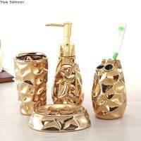 【hot】 bathroom set four-piece Gold tooth brush Dispenser soap box decoration accessories Wedding giftsTH