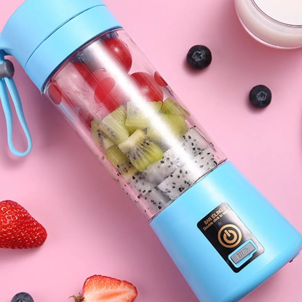 Juice Blender, 380ml Portable Small Juicer Bottle, Personal Blender Bottle,  USB Rechargeable Fruit Mixer Bottle, Light Blue