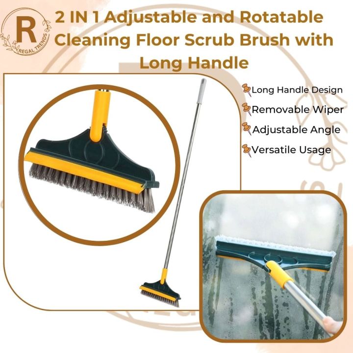 Floor Scrub Brush With Adjustable Long Handle, 1 Multifunctional